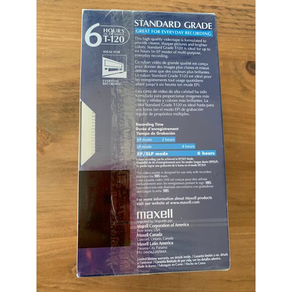Maxell 6 Hour T-120 4 Pack Blank Standard Grade VHS Tapes Factory Sealed - Picture 3 of 7